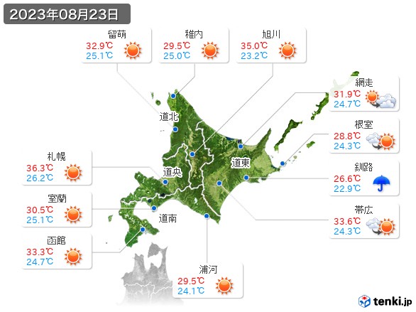 2023年8月23日の北海道の天気